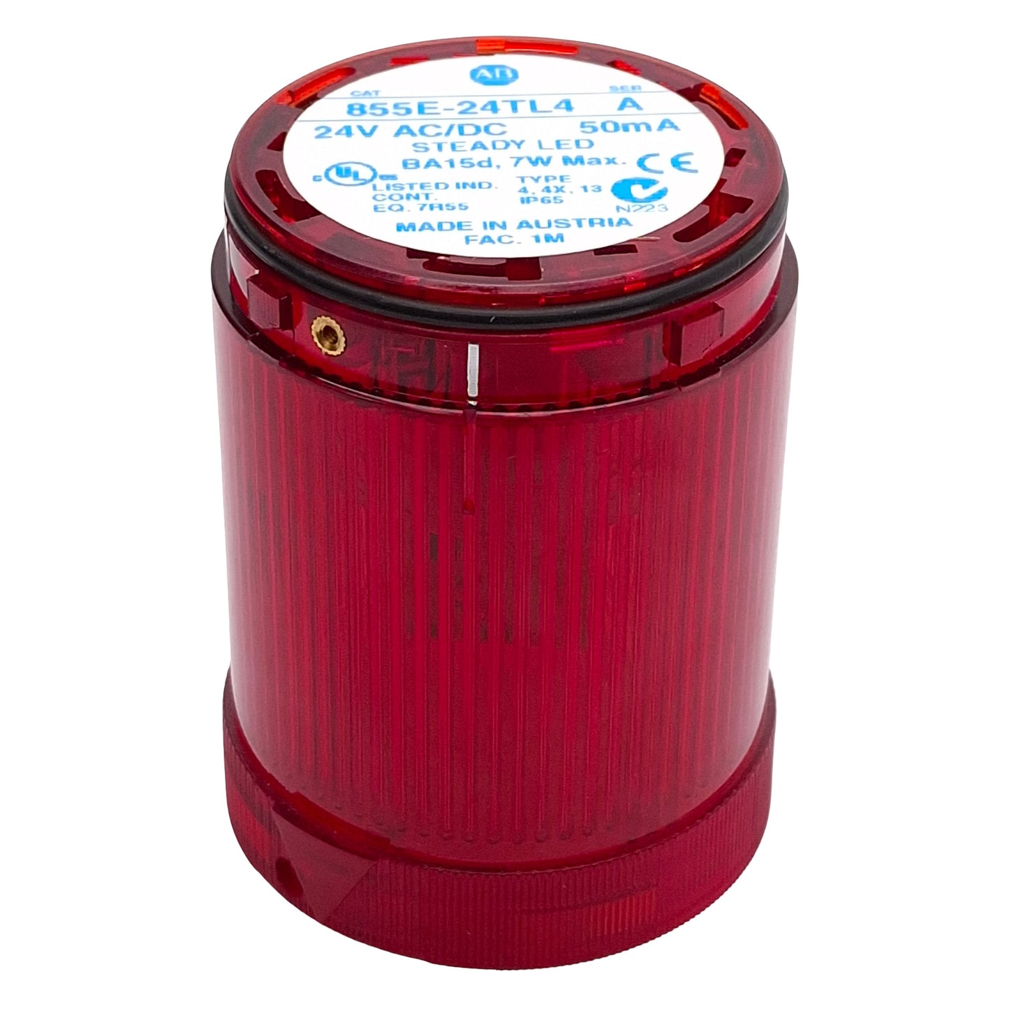 Used Allen Bradley 855E-24TL4 Steady LED Stack Light Module, Red, ø50mm, 24VAC/DC