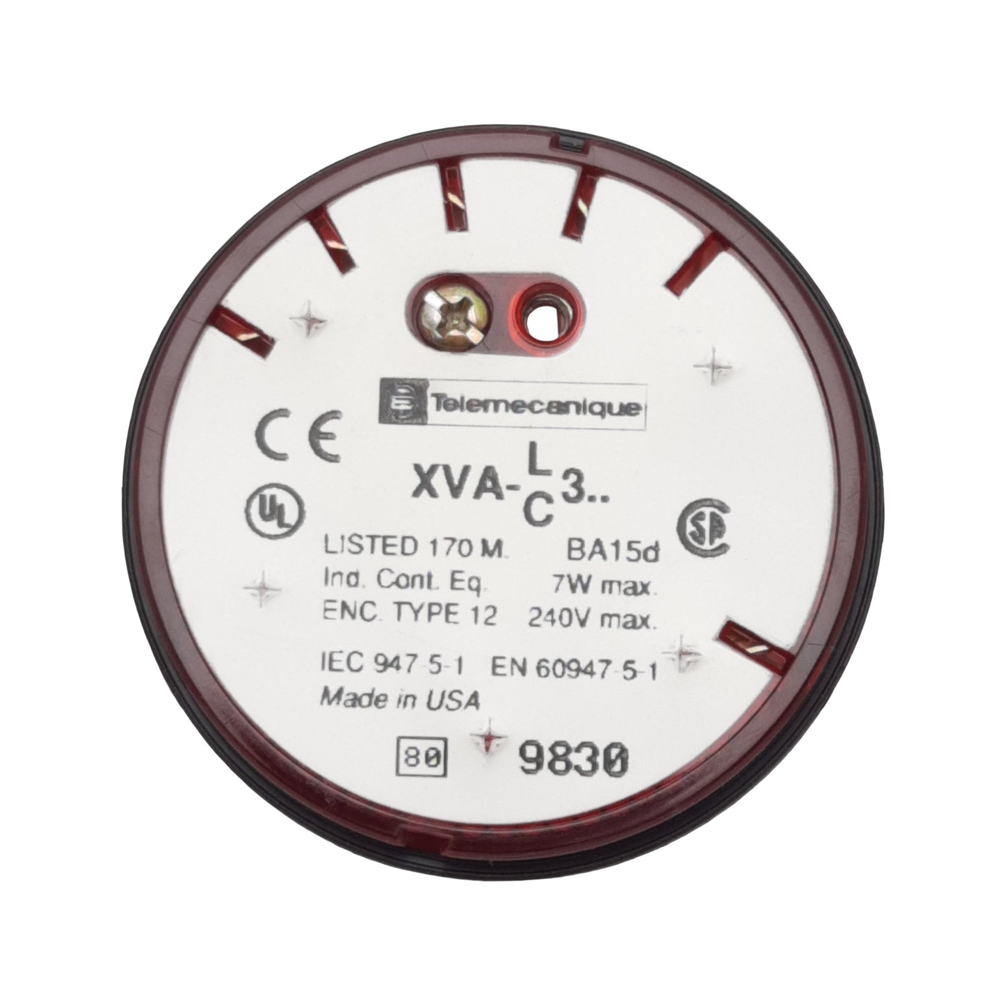 Used Telemecanique XVA-LC3-R Beacon Stack Light, Red, 240VAC 7W Max, ø68mm, *No Bulb*