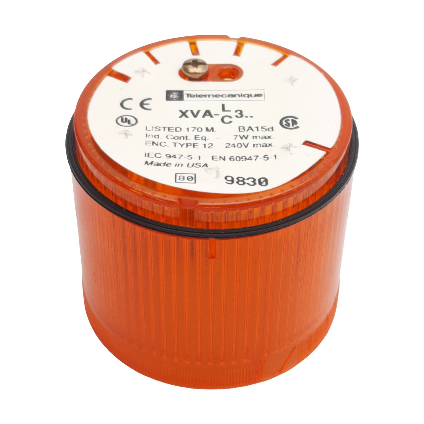 Used Telemecanique XVA-LC3-O Beacon Stack Light Orange 240VAC 7W Max, ø68mm *No Bulb*