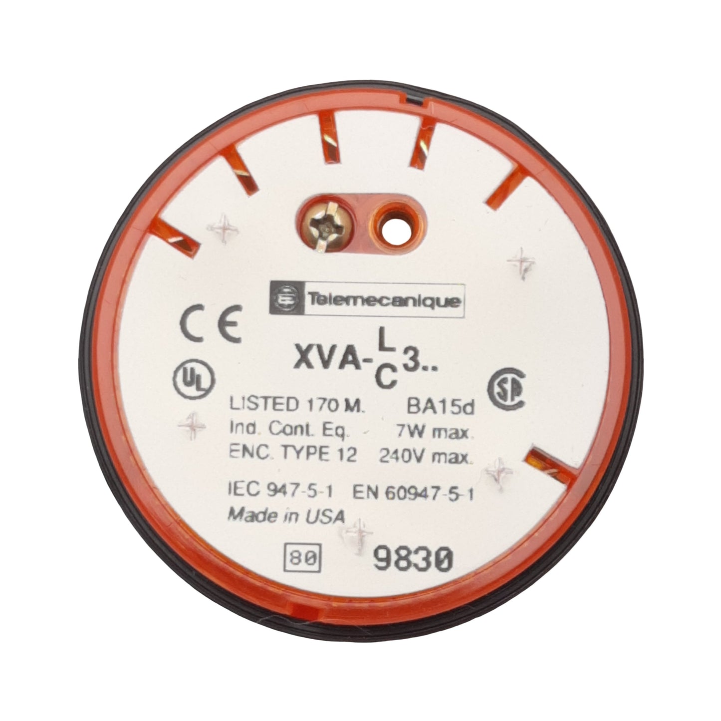 Used Telemecanique XVA-LC3-O Beacon Stack Light Orange 240VAC 7W Max, ø68mm *No Bulb*