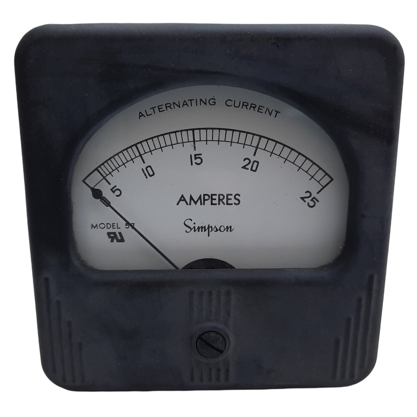 Used Simpson Electric 01190 Rectangular Style Analog Panel Meter Model 57, 0-25V AC