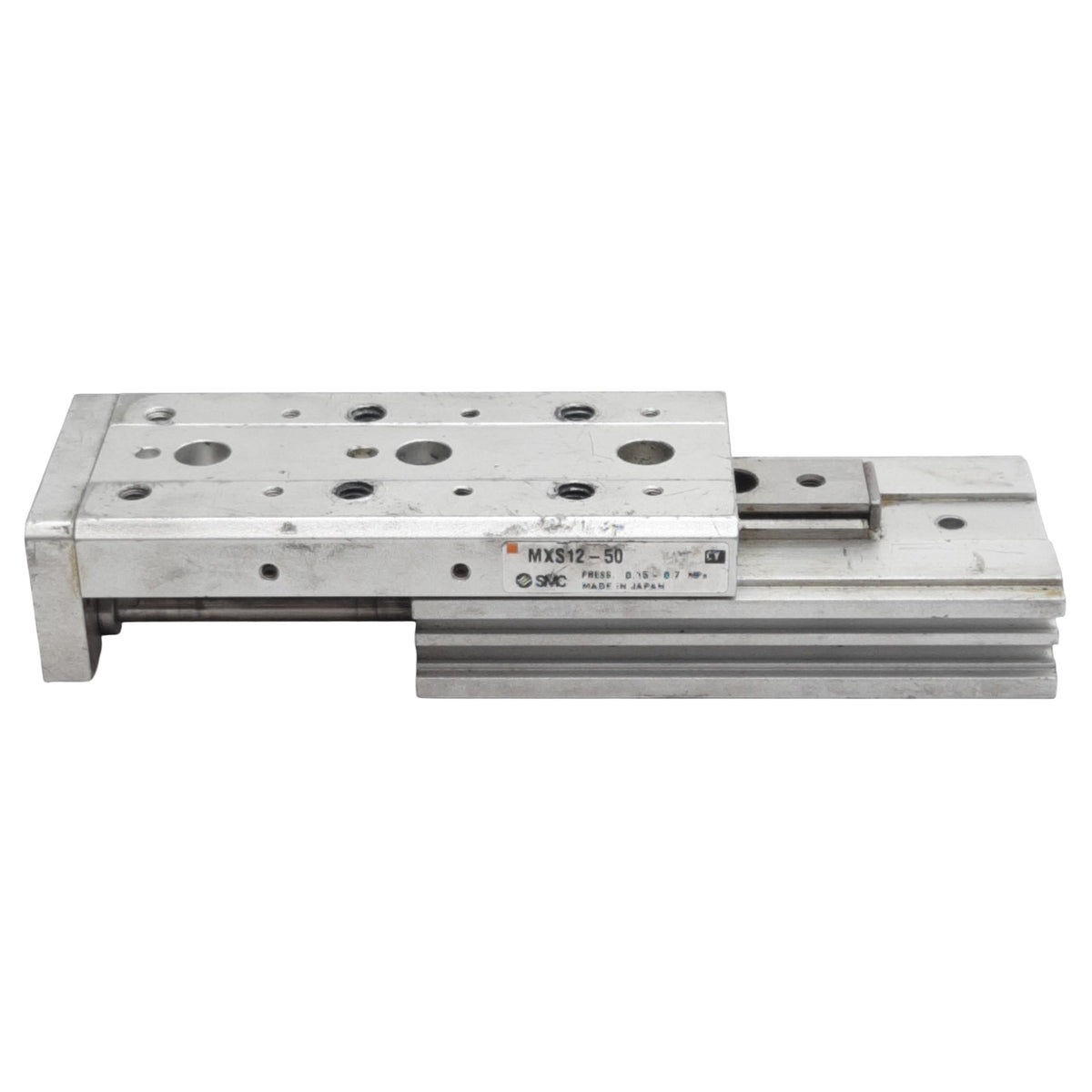 Used SMC MXS12-50 Pneumatic Slide Table, ø12mm Bore, 50mm Stroke, 0.7MPa, *Modified*