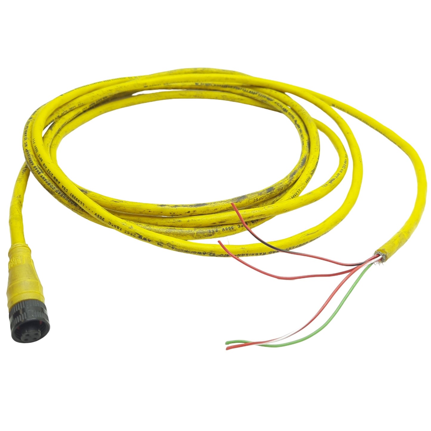 Used Woodhead 704000D02F120 Single Ended 4-Pole Cordset 250VAC/DC, 4A, 22AWG, 12ft