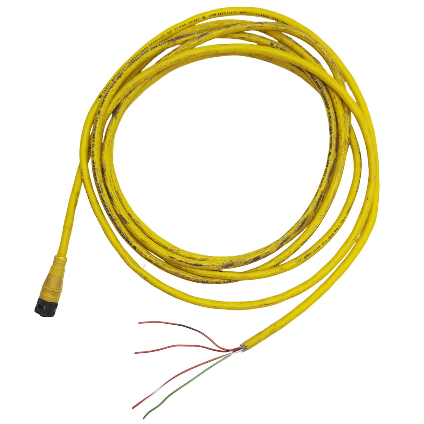Used Woodhead 704000D02F120 Single Ended 4-Pole Cordset 250VAC/DC, 4A, 22AWG, 12ft