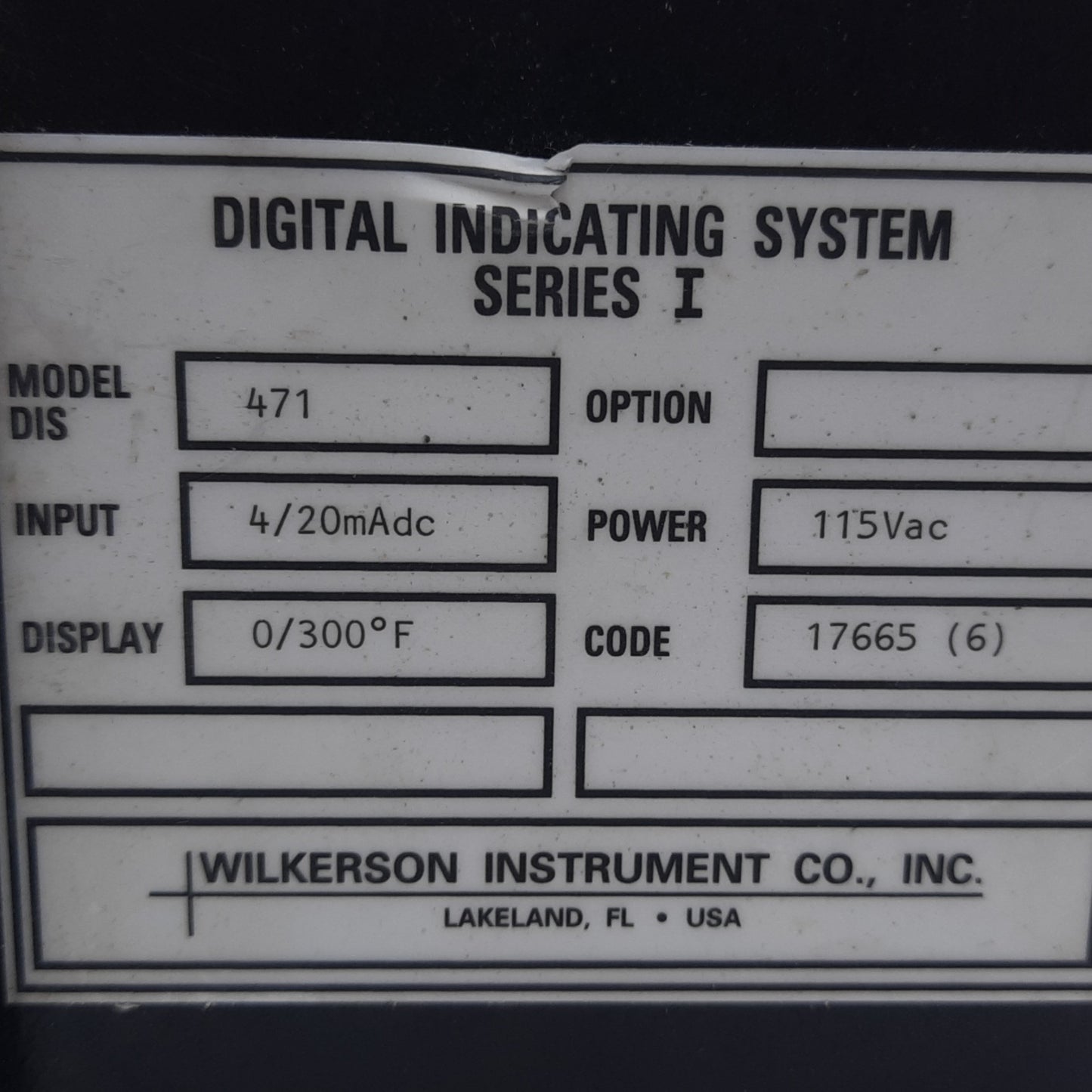 Used Wilkerson DIS471 DC Input Process Indicator, Input 4/20mAdc, 115V AC