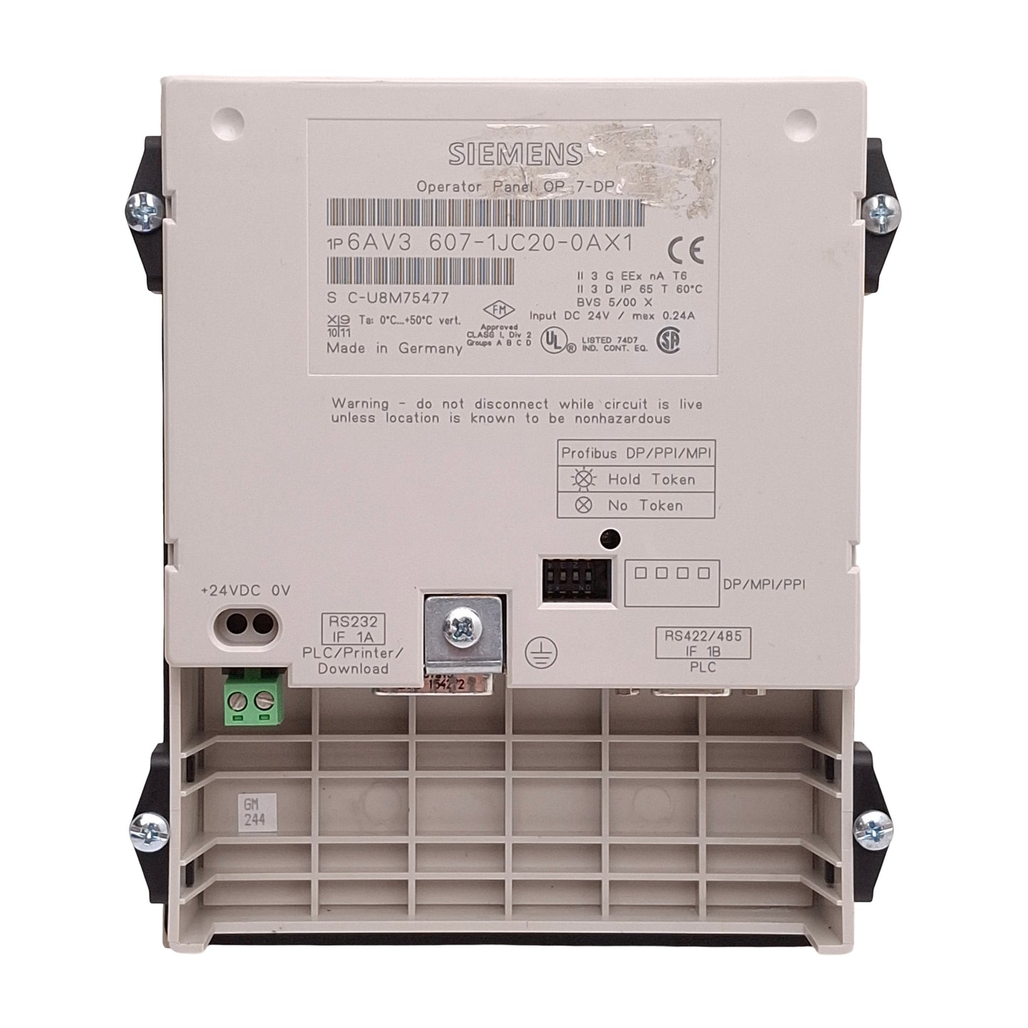 Used Siemens 6AV3 607-1JC20-0AX1 Simatic OP7 Operator Panel 4-Line 20-Character 24VDC