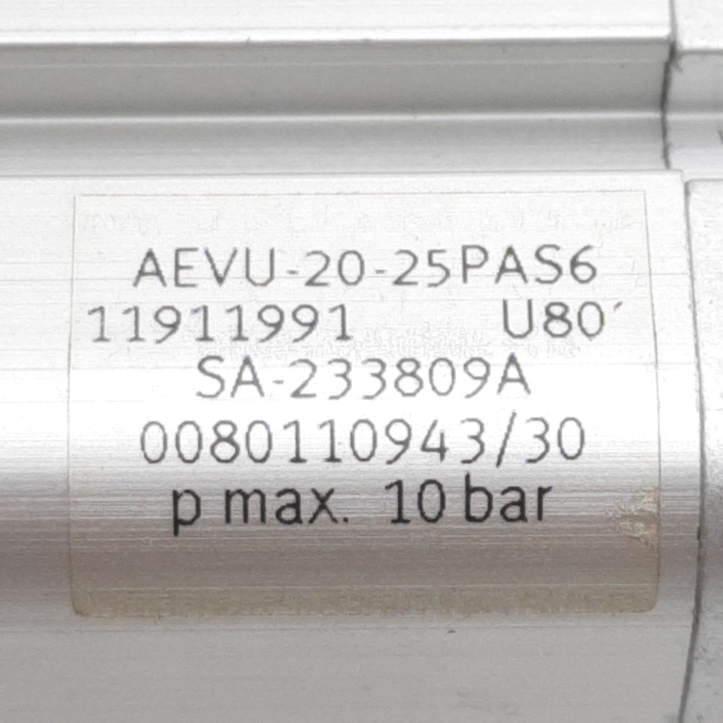 Used Festo AEVU-20-25PAS6 Compact Cylinder, ø20mm Bore, 25mm Stroke, 10bar, M5
