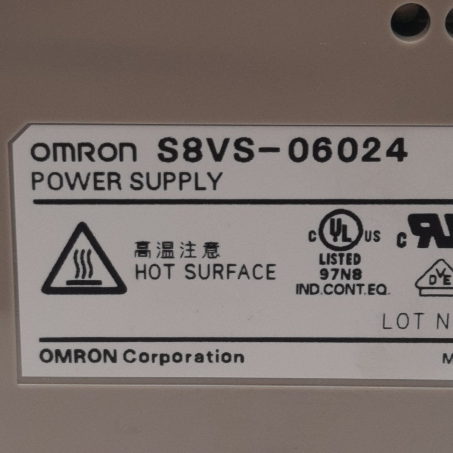 Used Omron S8VS-06024 Power Supply, 100-240VAC In, 2.5A 24VDC Out, DIN Rail