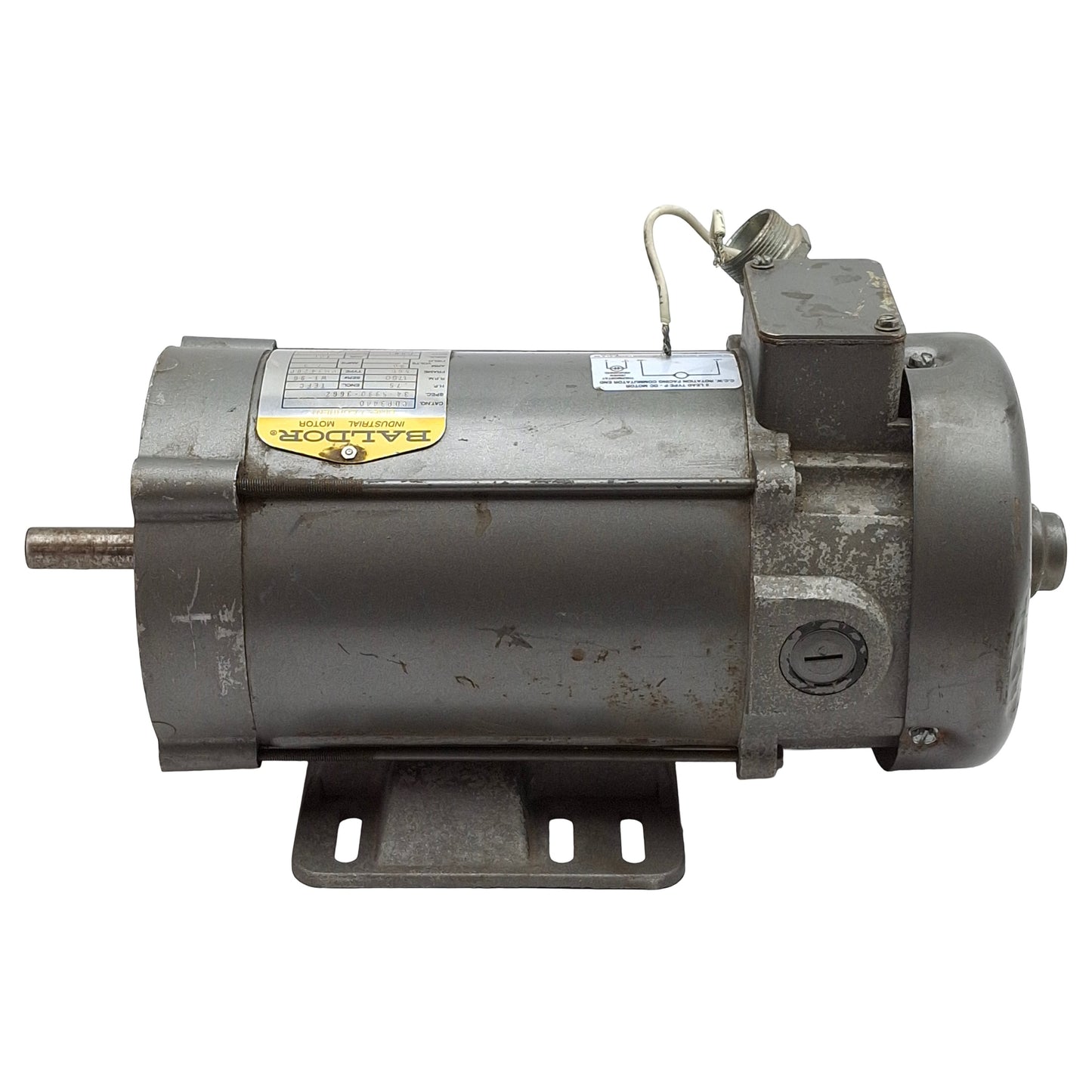 Used Baldor CDP3440 DC Motor, 0.75HP 90VDC 7.9A, 1750RPM, ø5/8in Shaft, 56C Frame