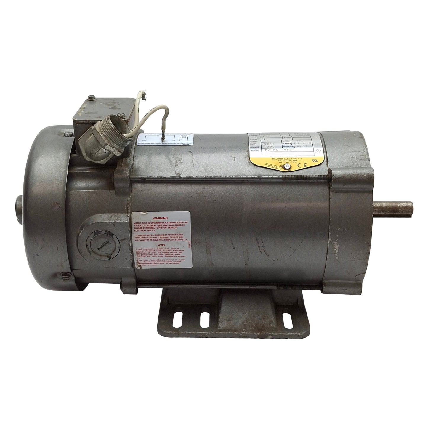 Used Baldor CDP3440 DC Motor, 0.75HP 90VDC 7.9A, 1750RPM, ø5/8in Shaft, 56C Frame