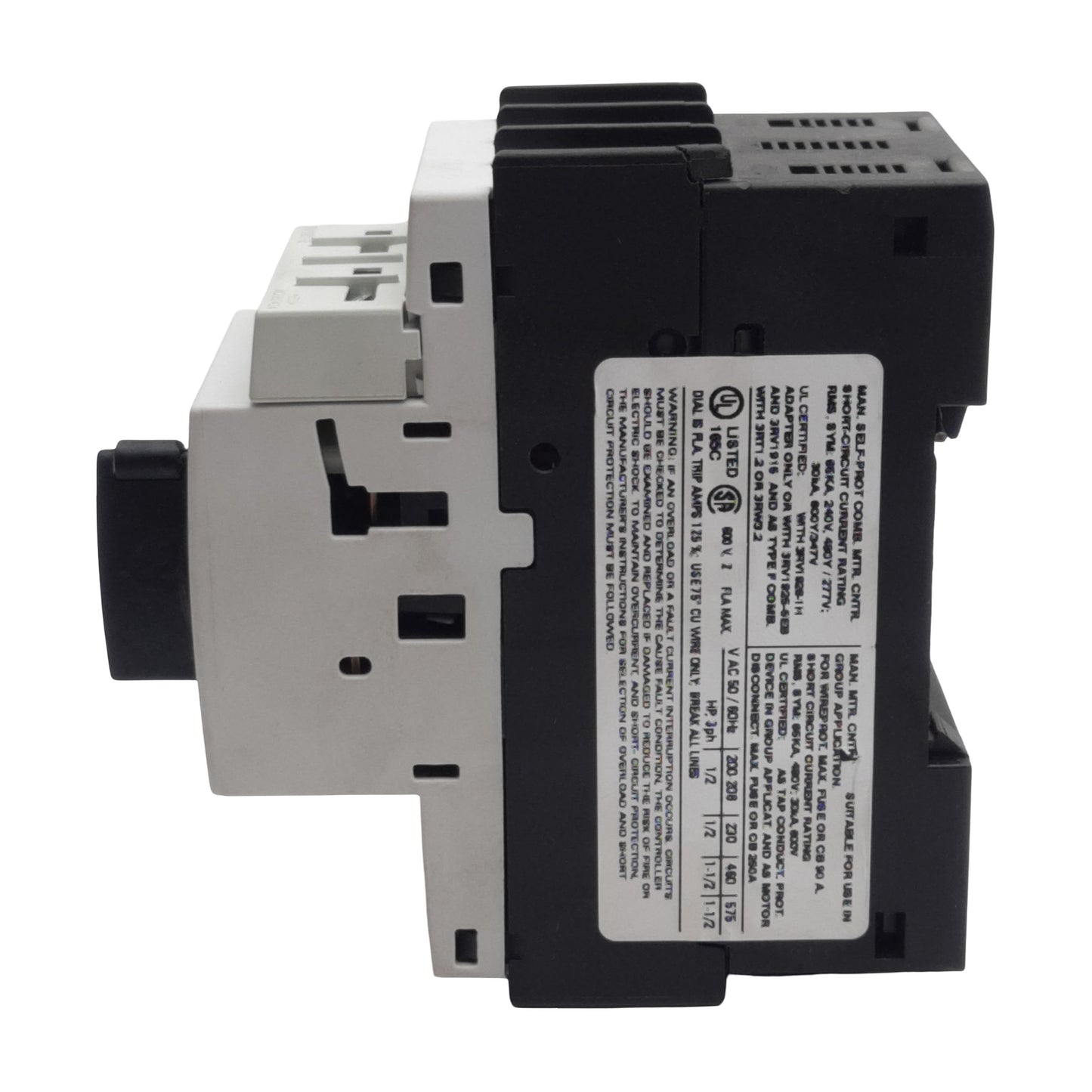 Used Siemens 3RV1021-1BA15 Motor Starter, 3-Pole 1NO 1NC, 1.4-2A 600VAC, DIN Rail
