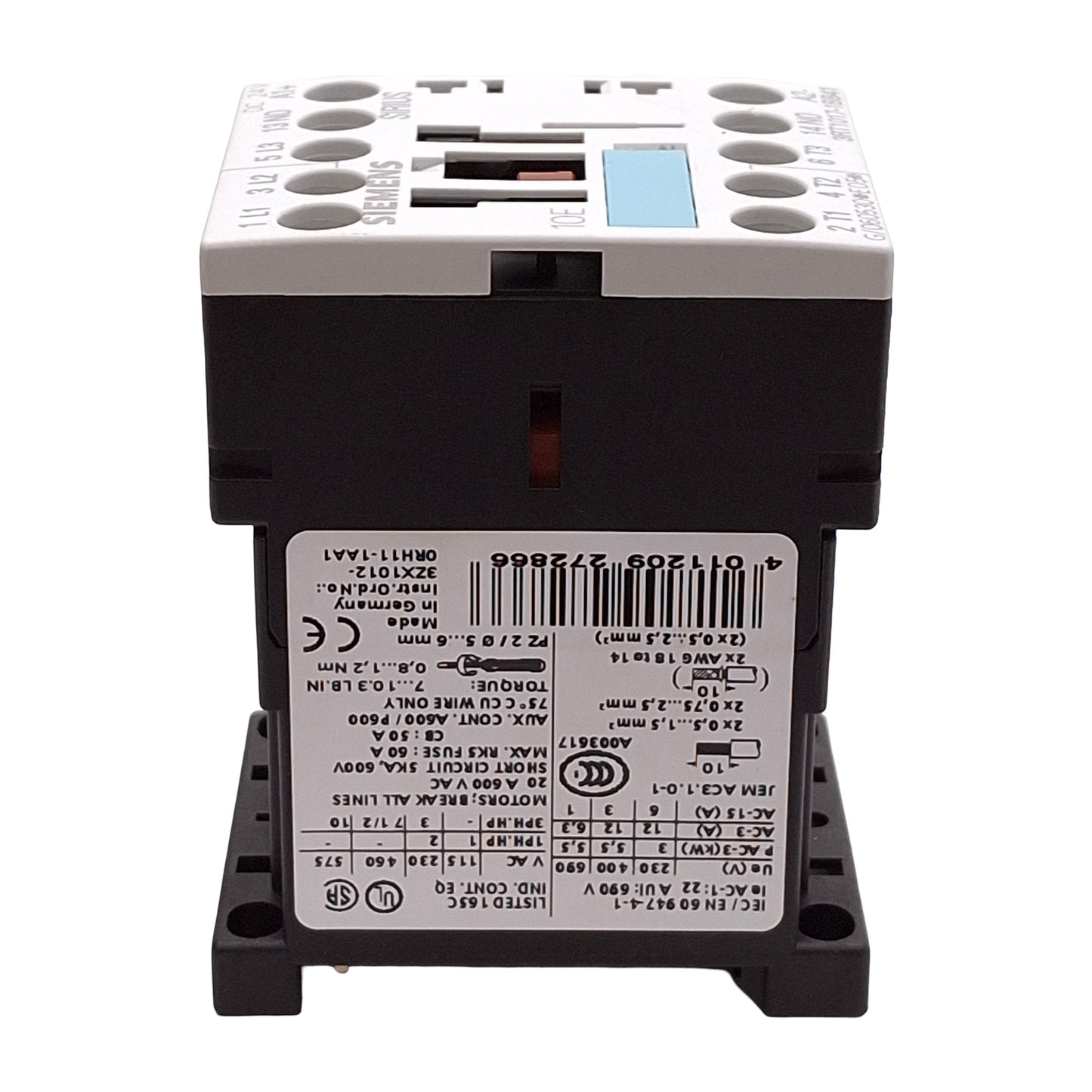 Used Siemens 3RT1017-1BB41 Contactor, 3-Pole + 1NO Aux, 5.5kW @ 400VAC, 24VDC Coil