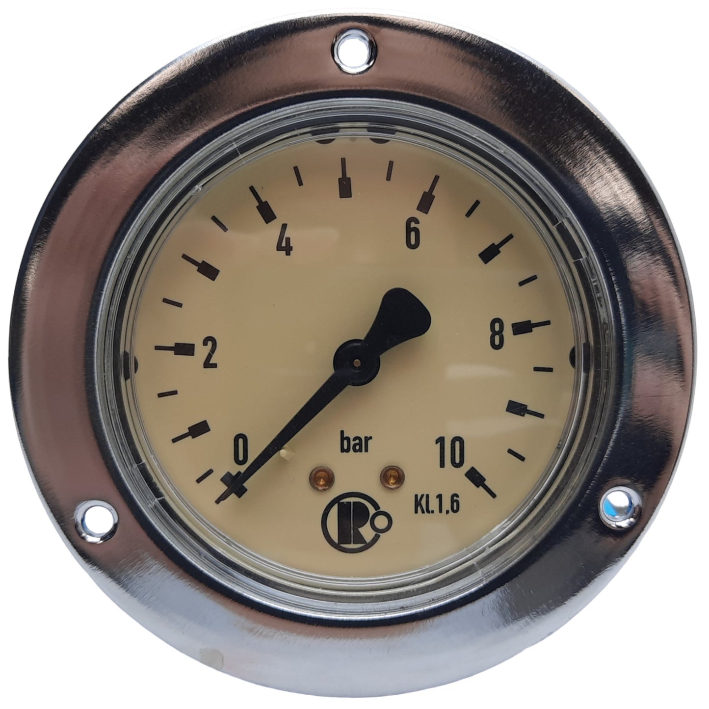 Used Riegler 101875 306/63 Pressure Gauge w/ Front Ring, Range 0-10 bar, G 1/4, ø63mm