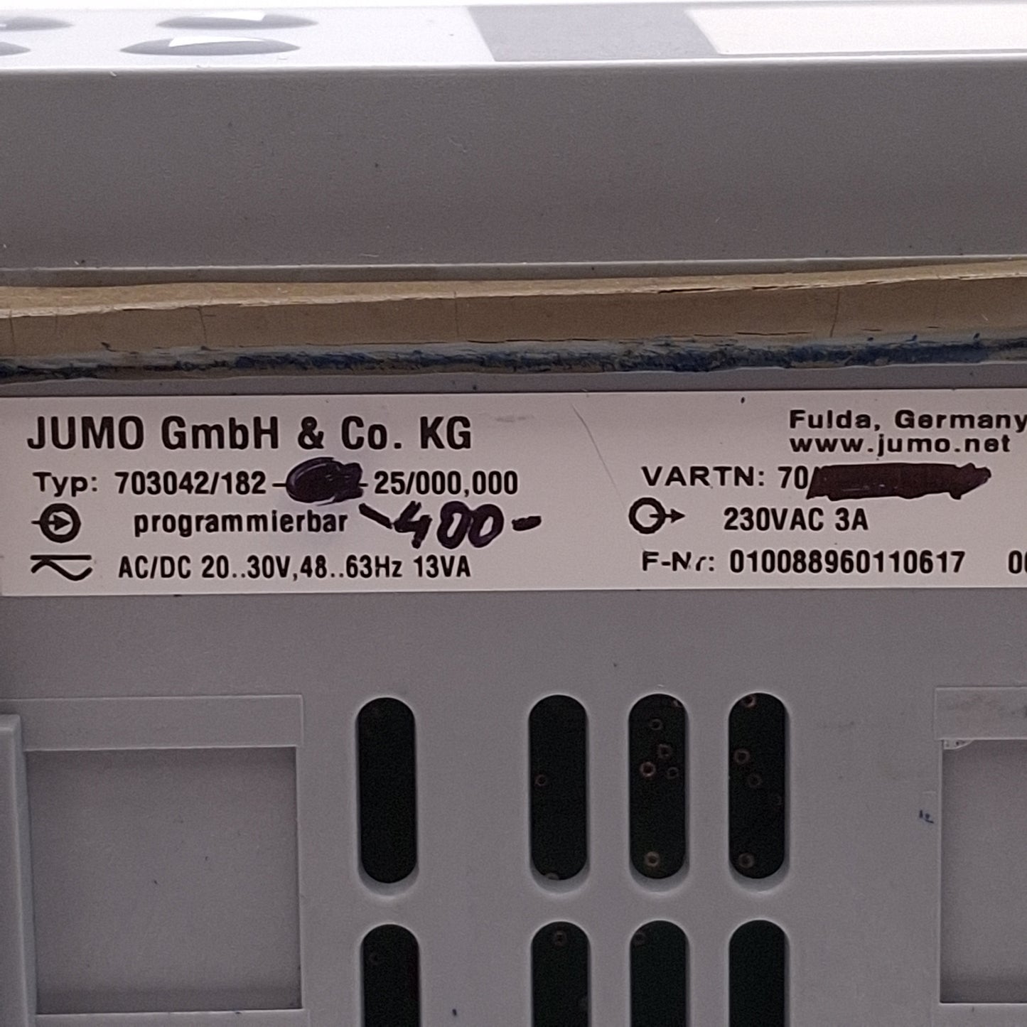 Used Jumo 703042/182-400-25/000,000 dTRON 308 Compact Controller 20-30VAC/DC 1/8 DIN