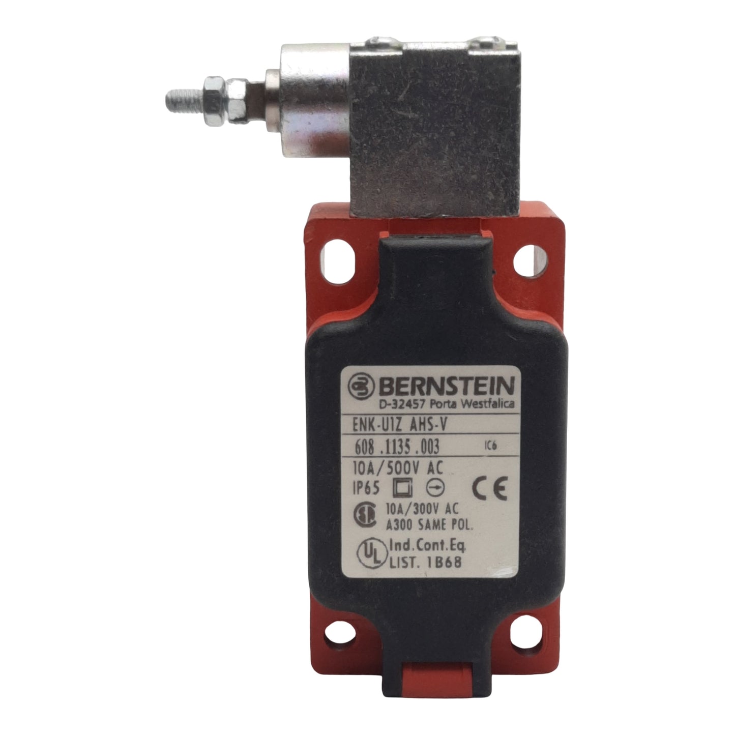 Used Bernstein ENK-U1Z-AHS-V Limit Switch, NO + NC, 10A 500VAC, *Modified Actuator*