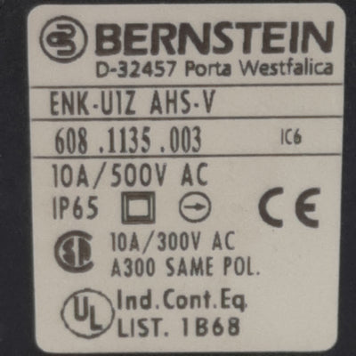 Used Bernstein ENK-U1Z-AHS-V Limit Switch, N.O + N.C, 10A 500VAC, *Modified Actuator*