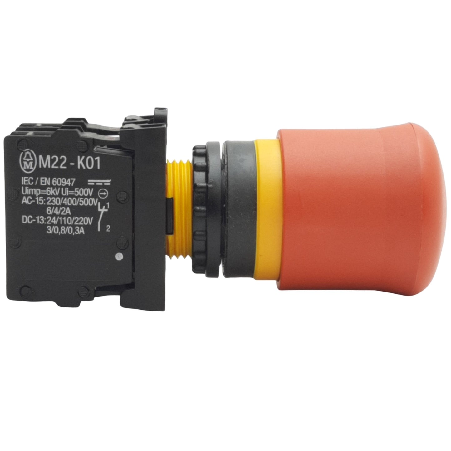 Used Eaton M22-PV-K02 Red Maintained E-Stop Push/Pull Button ø22.5mm, 2NC, 600VAC 10A