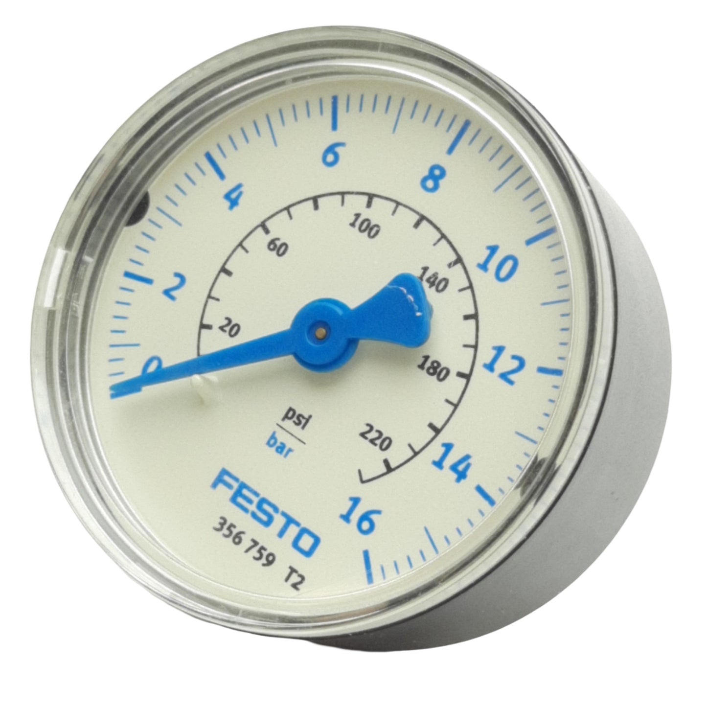 Used Festo 356759 Pneumatic Pressure Gauge 0-232psi Range, G1/4 Connector, ø1.9in