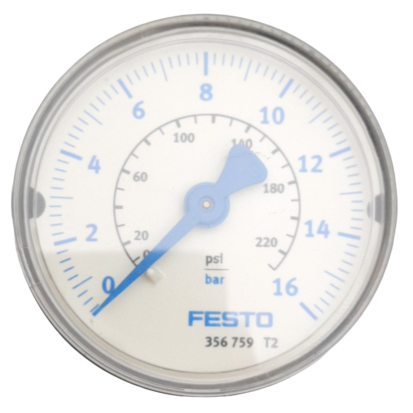 Used Festo 356759 Pneumatic Pressure Gauge 0-232psi Range, G1/4 Connector, ø1.9in