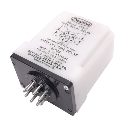 Used Dayton 6X603 Time Delay Relay, 100-30VAC In, 1.0 to 10sec Delay, 10A Max