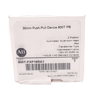 New Allen Bradley 800T-FXP16RA1 Illuminated Push/Pull E-Stop Button, 30mm, 1NCLB 1NO