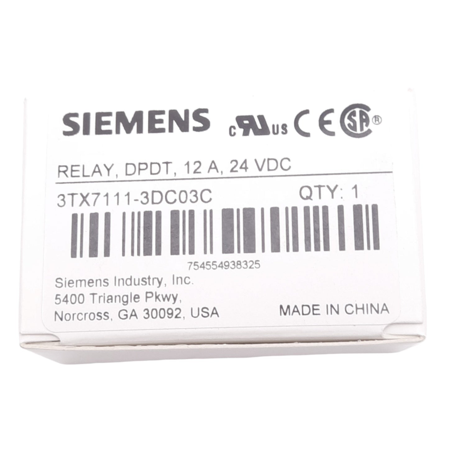 New Siemens 3TX7111-3DC03C Ice-Cube Relay, DPDT, 300VAC 12A Max, 24VDC Coil