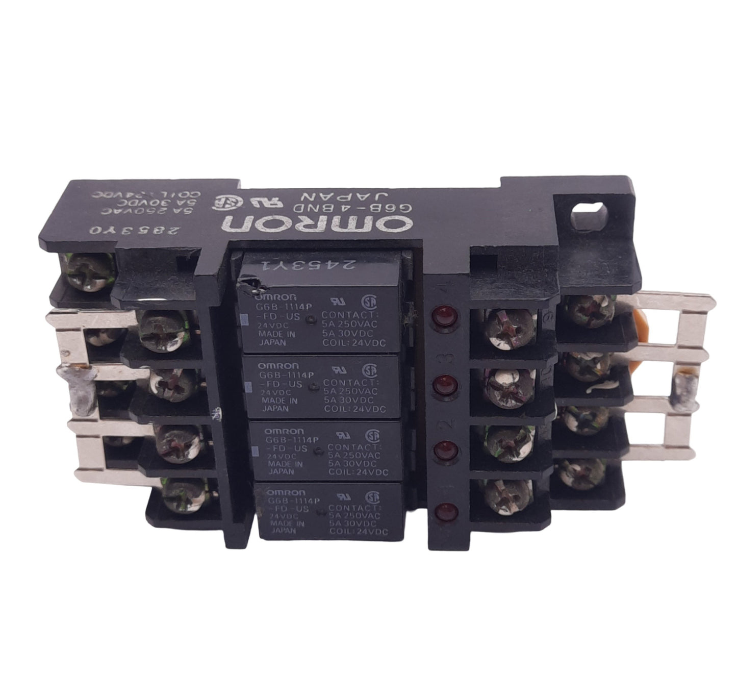Used Omron G6B-4BND DC24 Terminal Relay, 230VAC 5A Max, DIN Rail, 24VDC Coil