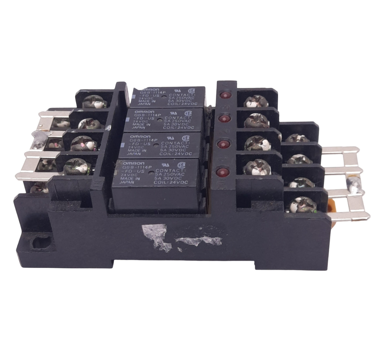 Used Omron G6B-4BND DC24 Terminal Relay, 230VAC 5A Max, DIN Rail, 24VDC Coil
