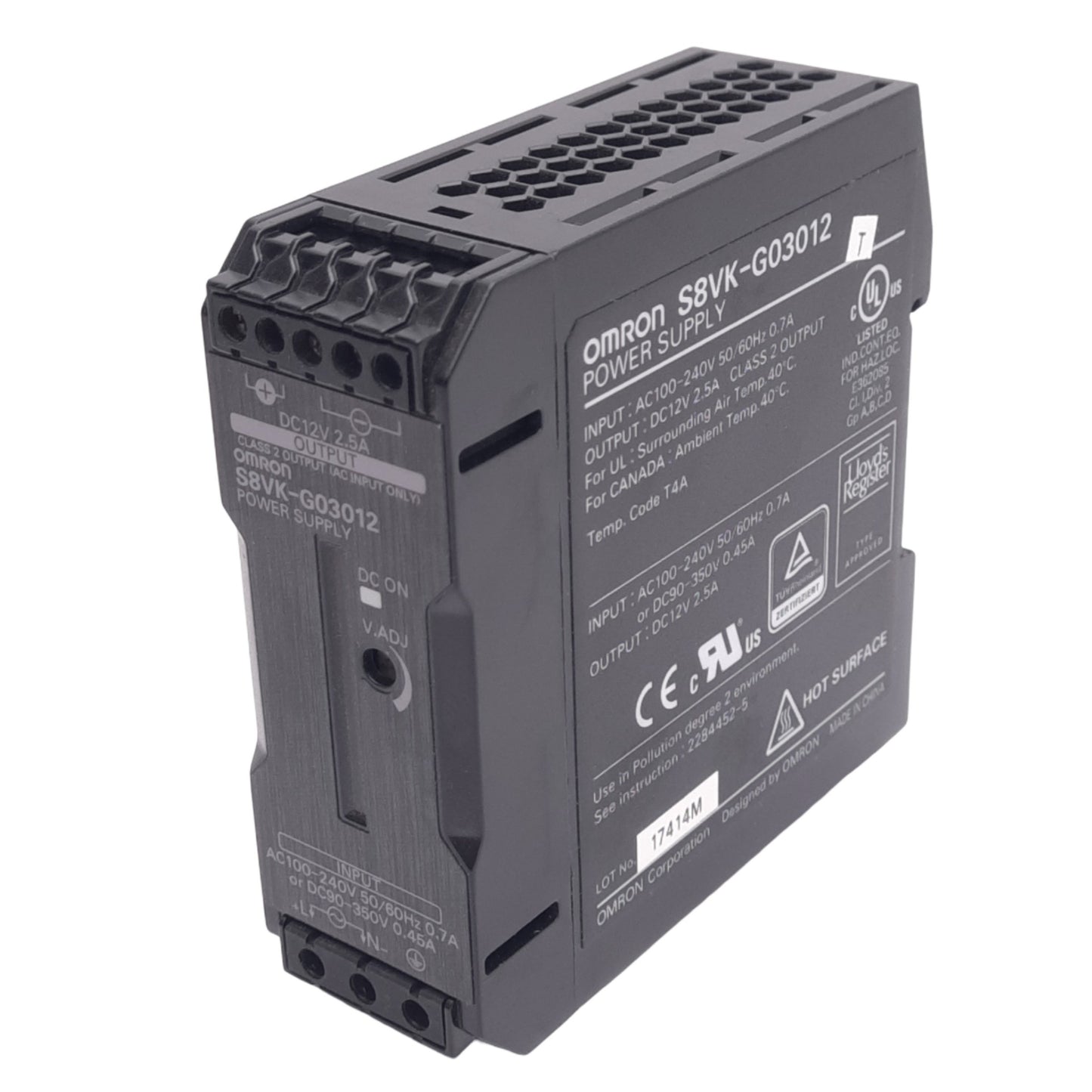 Used Omron S8VK-G03012 Power Supply, 100-240VAC In, 12VDC 2.5A Out, 30W Max, DIN Rail