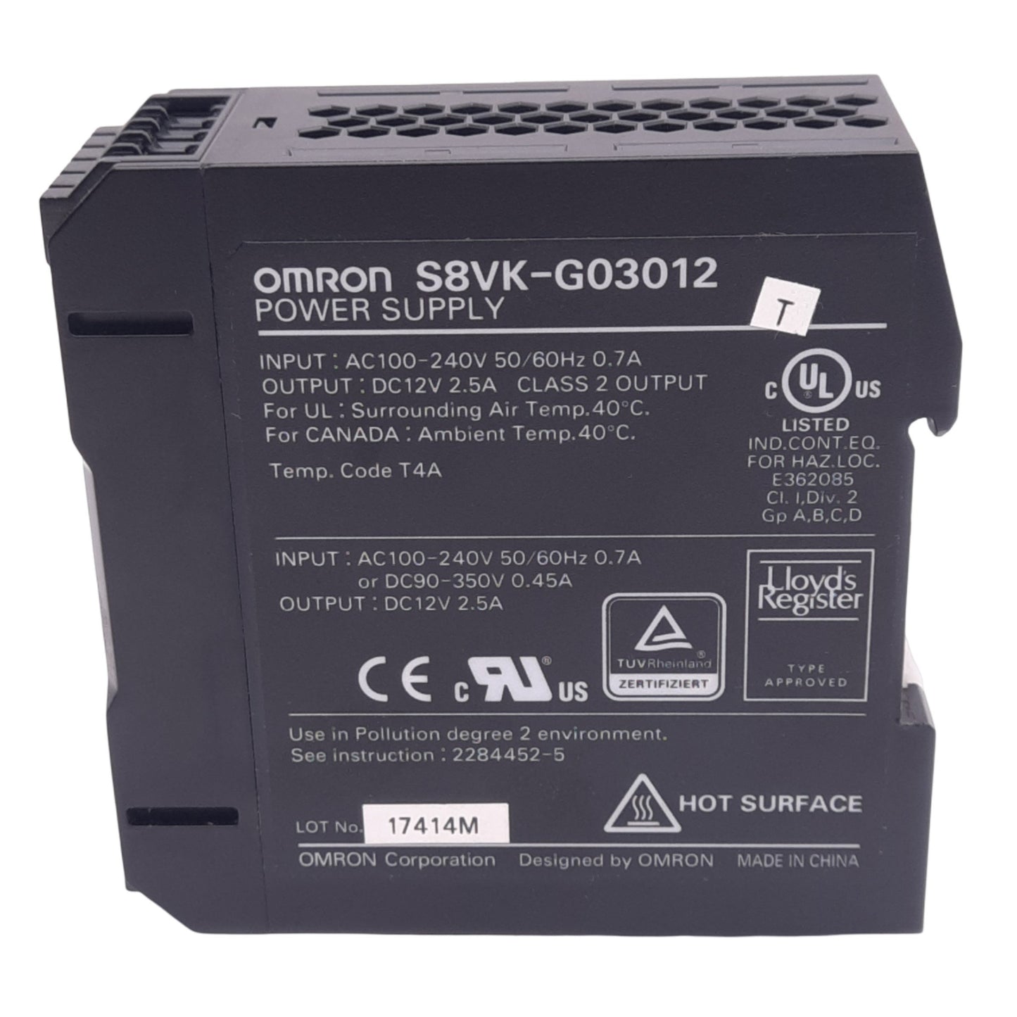 Used Omron S8VK-G03012 Power Supply, 100-240VAC In, 12VDC 2.5A Out, 30W Max, DIN Rail