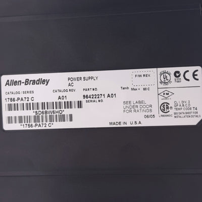 Used Allen Bradley 1756-PA72 C ControlLogix Power Supply w/ Chassis, 1.2-24VDC, 75W