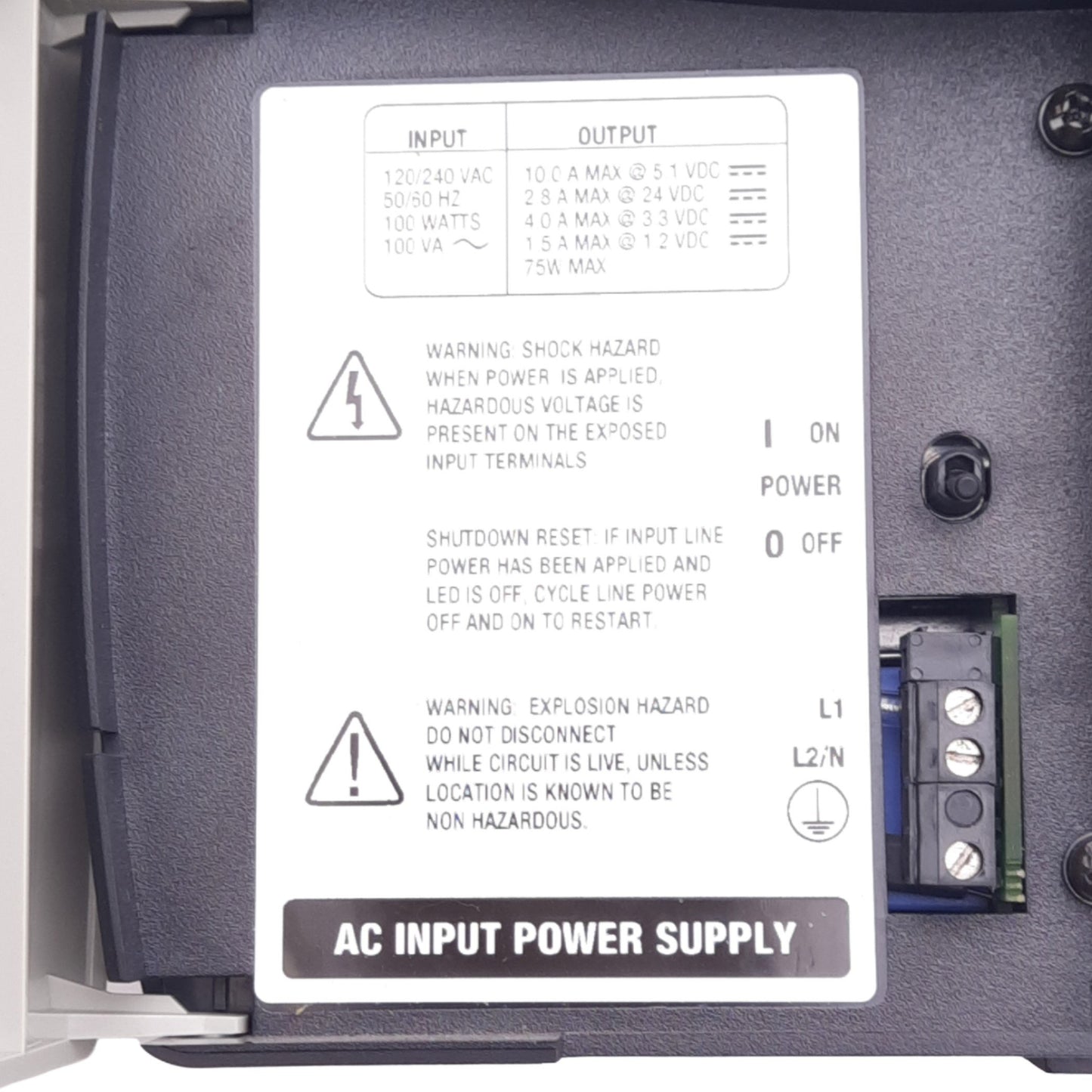 Used Allen Bradley 1756-PA72 C ControlLogix Power Supply w/ Chassis, 1.2-24VDC, 75W