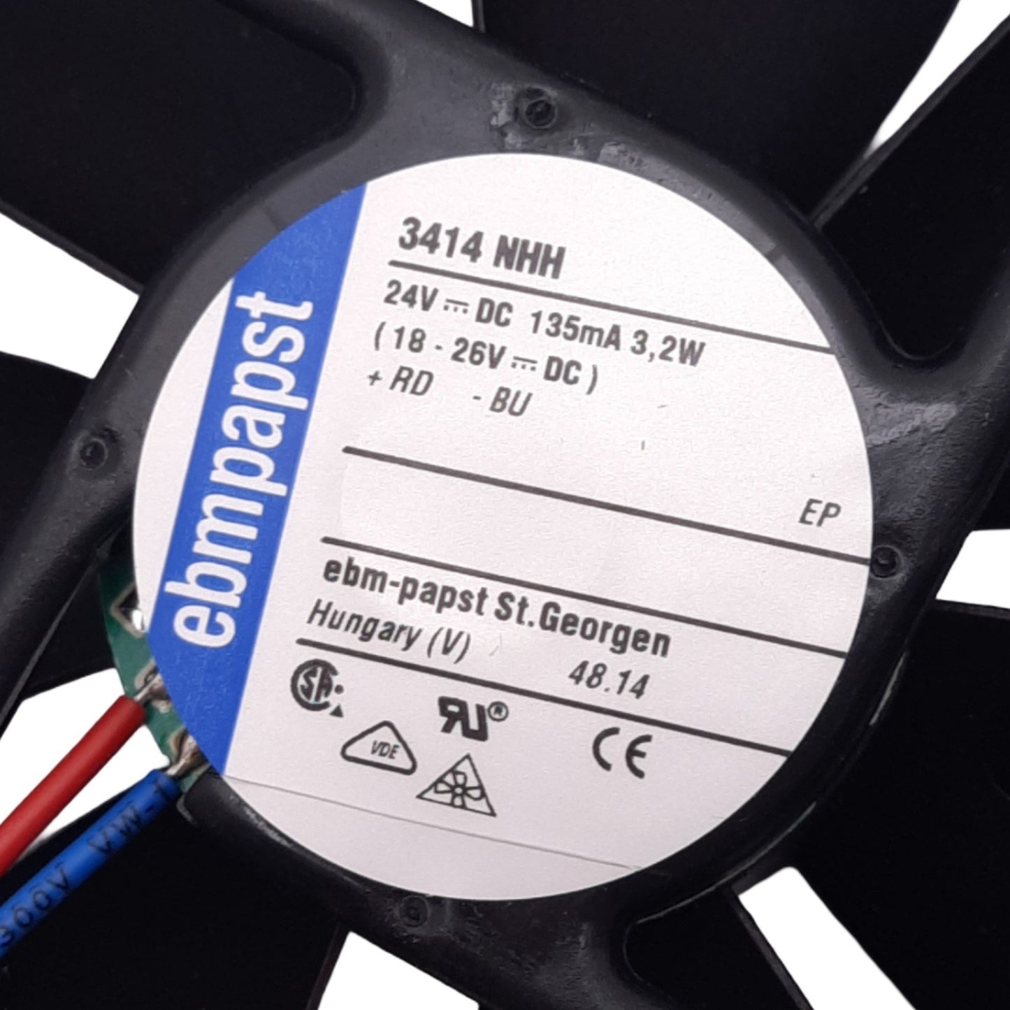 New ebm-papst 3414 NHH Compact Axial Fan, 92mm, 3250rpm, 24VDC 135mA, 3.2W