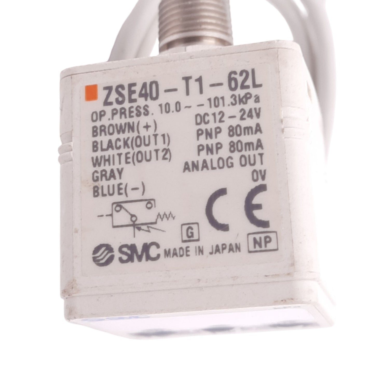 Used SMC ZSE40-T1-62L Digital Vacuum Pressure Switch, -101.3~10.0kPa, 24VDC, 1/8" NPT