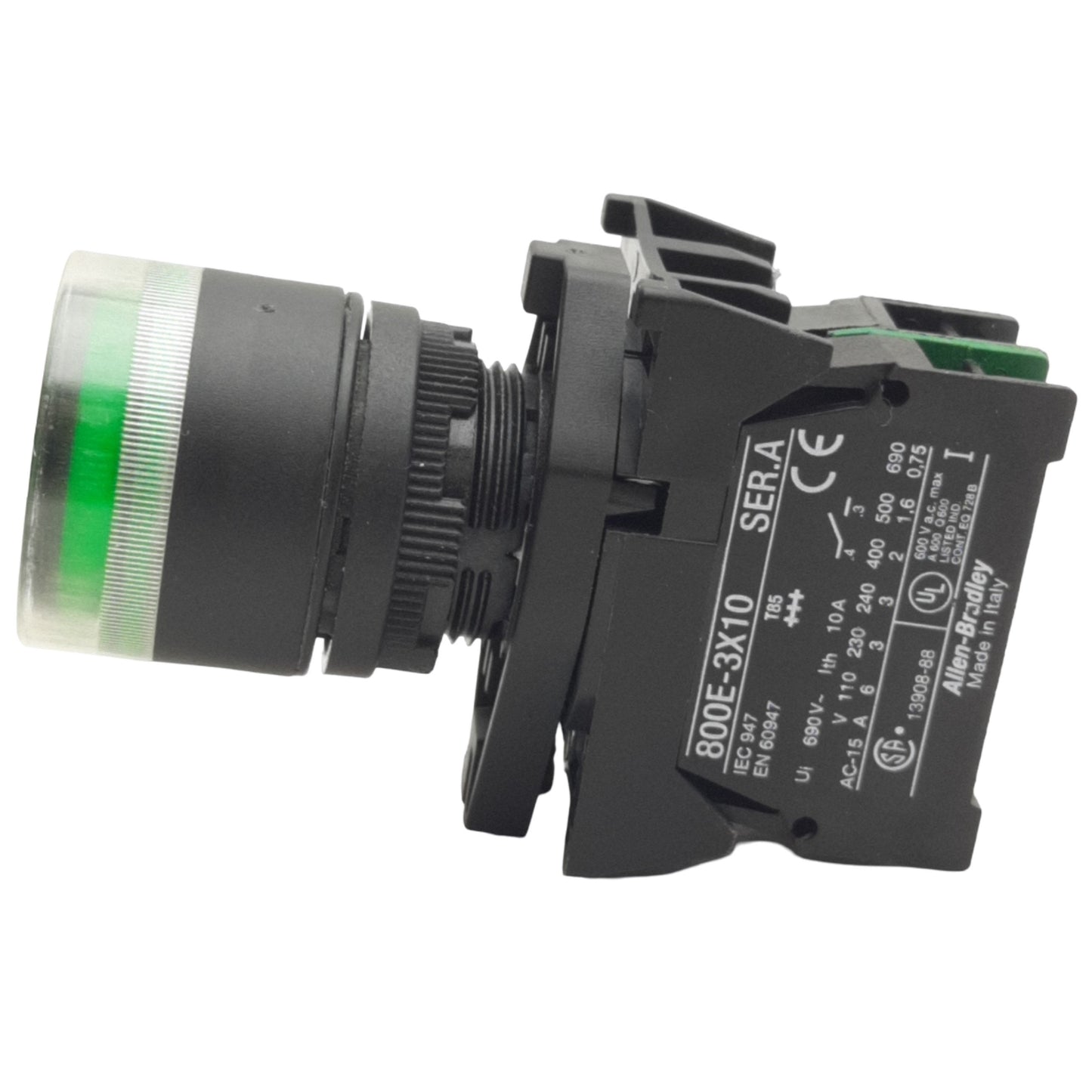 Used Allen Bradley 800E-3DL5GX10 Green Illuminated Momentary Push Button ø22.5, 1NO