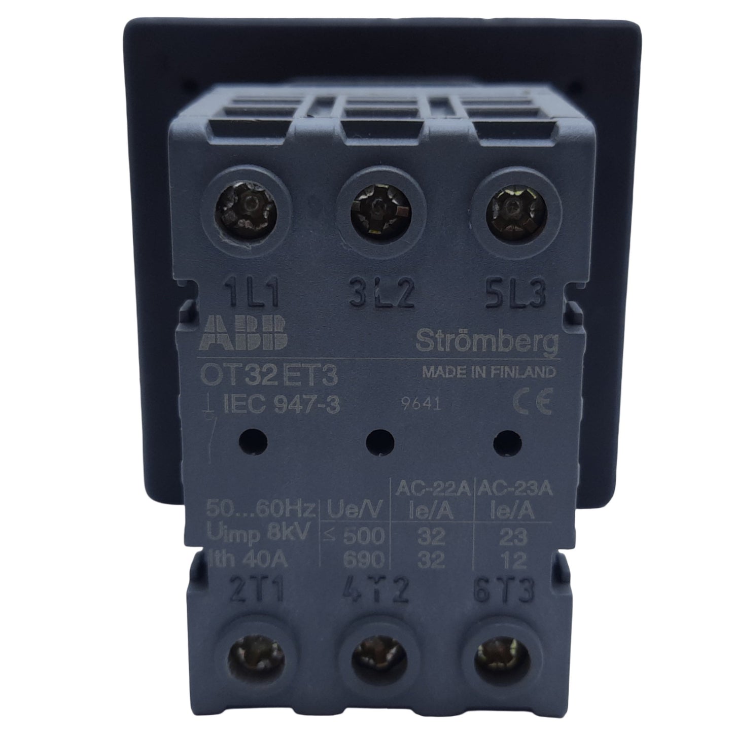 Used ABB OT32ET3 Rotary Disconnect Switch, 3-Pole, 30A 600VAC, Black, Panel Mount