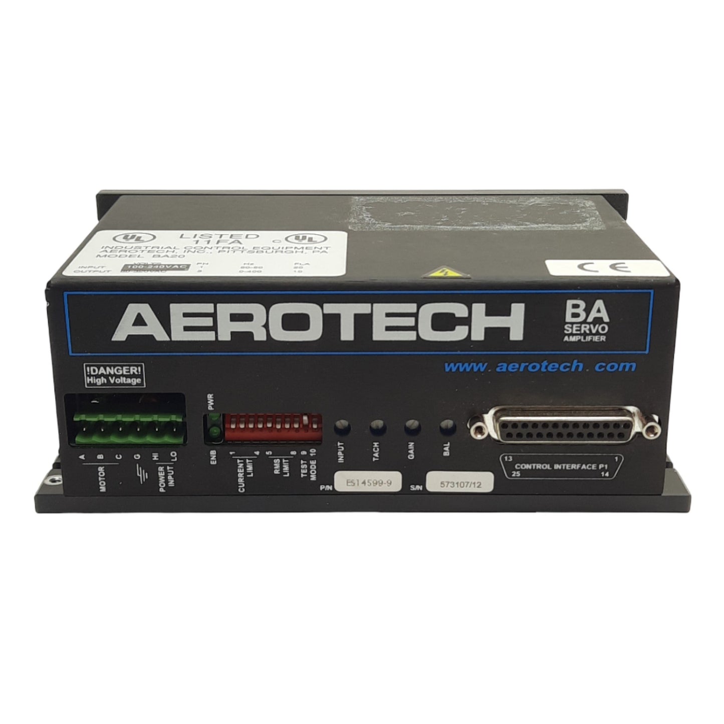 Used Aerotech BA20-320 Servo Amplifier 40-320VAC Output, 20A Peak, 56-230VAC Supply