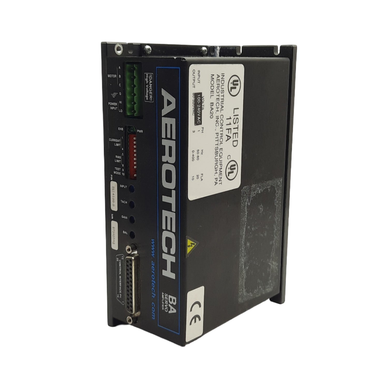 Used Aerotech BA20-320 Servo Amplifier 40-320VAC Output, 20A Peak, 56-230VAC Supply