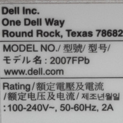 Used DELL 2007FPb Flat Panel Monitor 20in, 60Hz 1600 x 1200 Resolution, 100-240VAC 2A