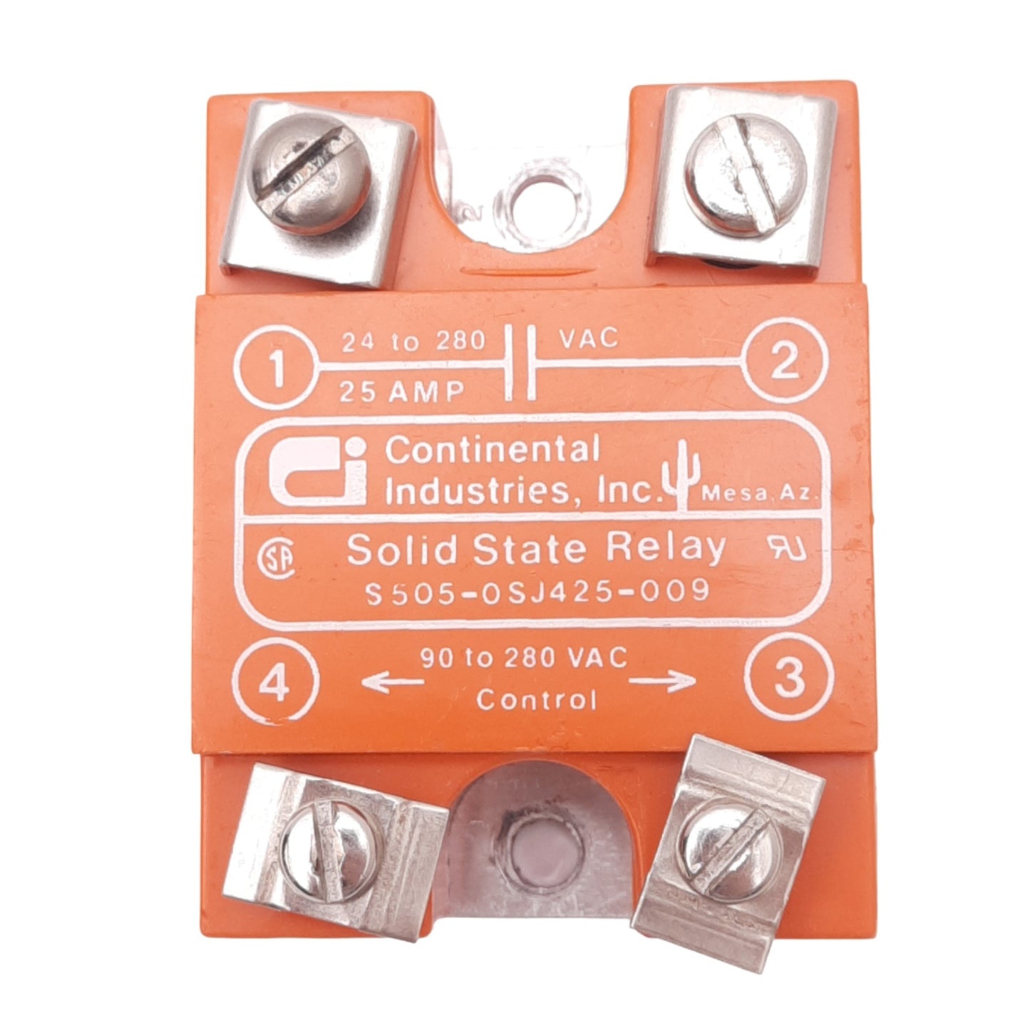 Used Continental S505-0SJ425-009 Solid State Relay, 24-280VAC 25A, 90-280VAC Control