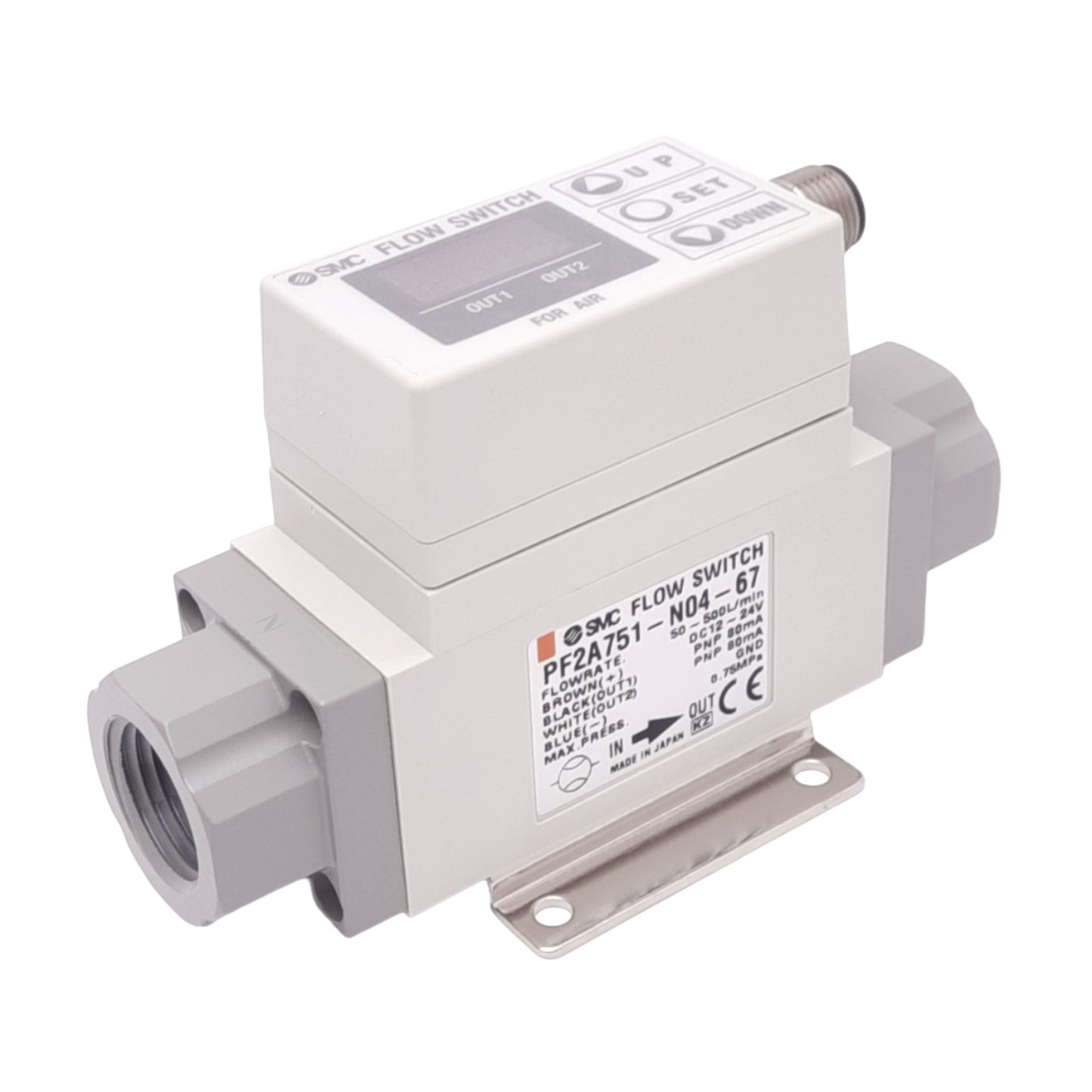 New SMC PF2A751-N04-67 Digital Flow Switch, 50-500L/min, 1/2" NPT, 12-24VDC, 0.75MPa