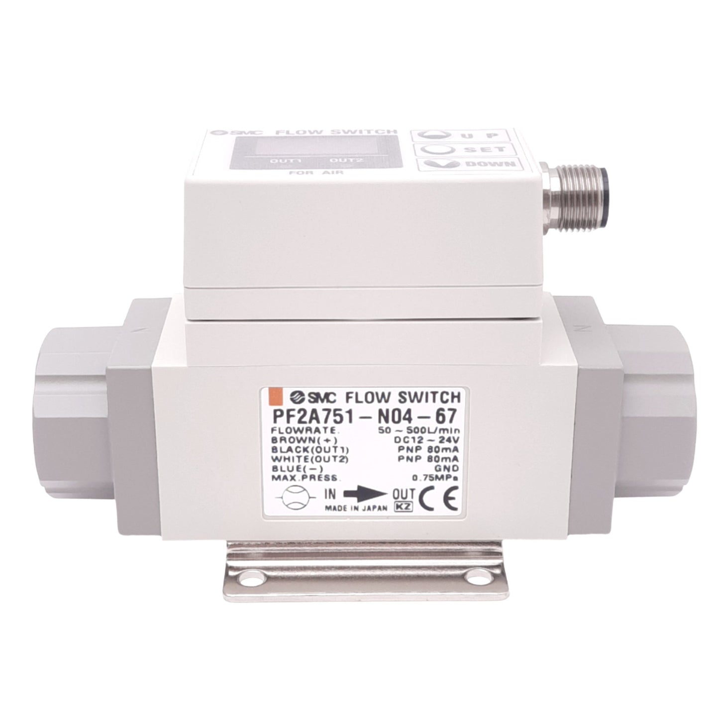New SMC PF2A751-N04-67 Digital Flow Switch, 50-500L/min, 1/2" NPT, 12-24VDC, 0.75MPa
