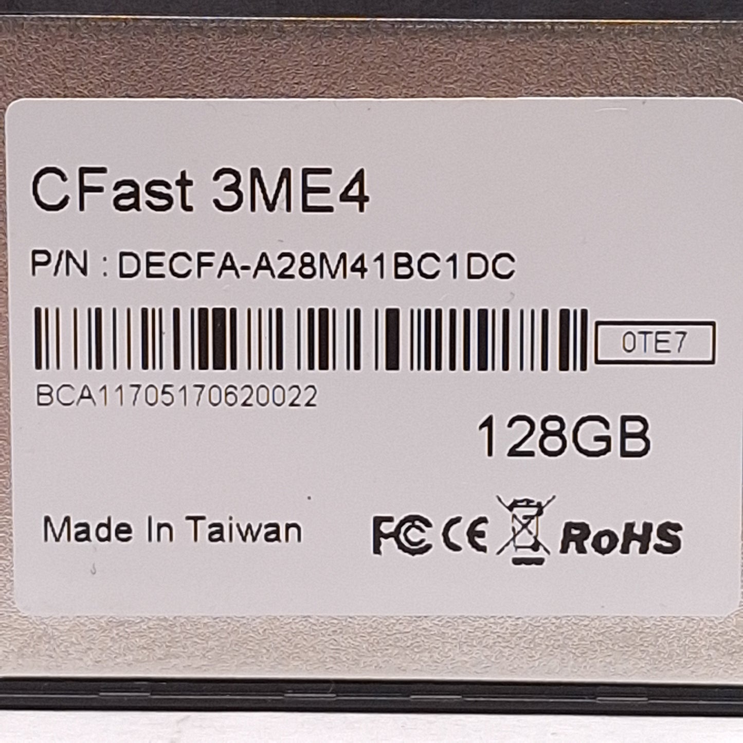Used Innodisk DECFA-A28M41BC1DC CFast 2.0 Industrial 3ME4 Card 128GB SATA III 6.0Gb/s