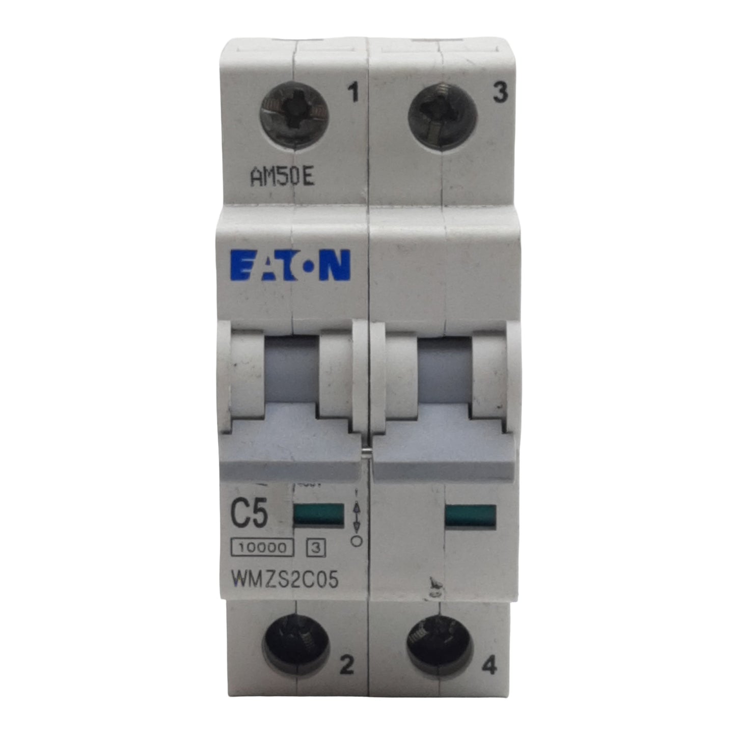 Used Eaton WMZS2C05 Circuit Breaker, 2-Pole, 5A 277VAC/48VDC, DIN Rail Mount