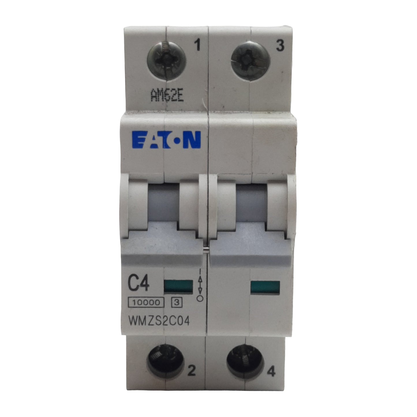 Used Eaton WMZS2C04 Circuit Breaker, 2-Pole, 4A 277/480VAC, DIN Rail Mount