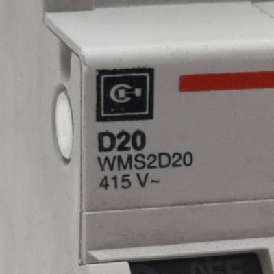 Used Cutler-Hammer WMS2D20 Circuit Breaker, 2-Pole, 20A 240/415VAC, DIN Rail