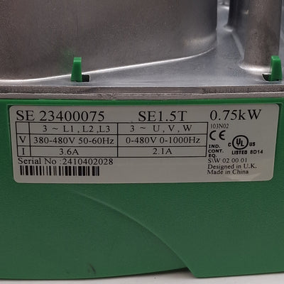 Used Control Techniques SE23400075 Commander SE VFD, 0.75kW, 3Ø 480VAC, 0-1000Hz