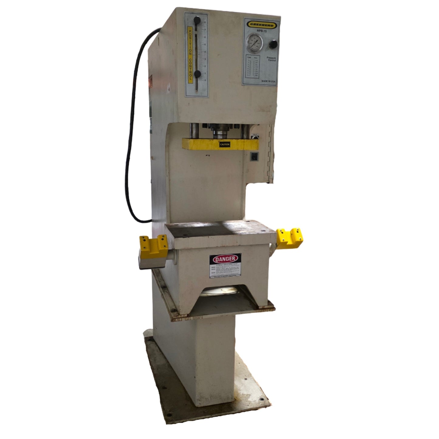 Used Greenerd HPB-15 C-Frame Semi Automatic Hydraulic Press 15 Ton, 208-240VAC 3-Ph