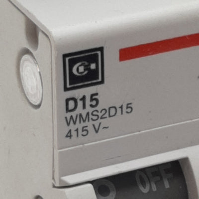 Used Cutler-Hammer WMS2D15 Circuit Breaker, 2-Pole, 15A 240/415VAC, DIN Rail