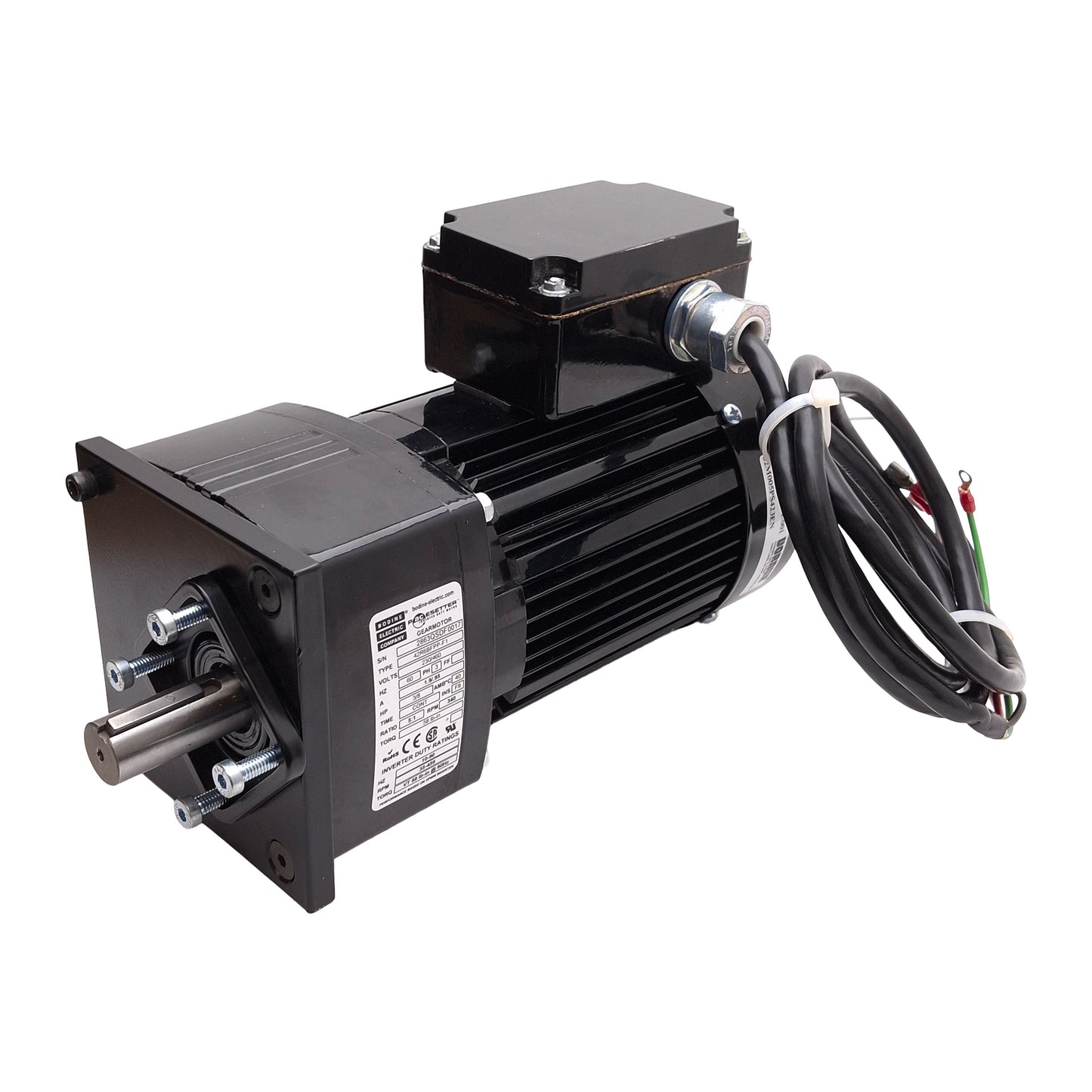 Used Bodine 42R6BFPP-F1 Gearmotor, 5:1, 3/8HP, 3Ø 230/460VAC, 58lb-in, ø3/4in Shaft